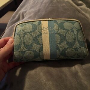 Coach Teal and Beige Signature Wallet
